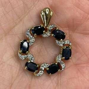 Genuine Sapphire 925 Sterling Pendant Gold Wash Preowned
